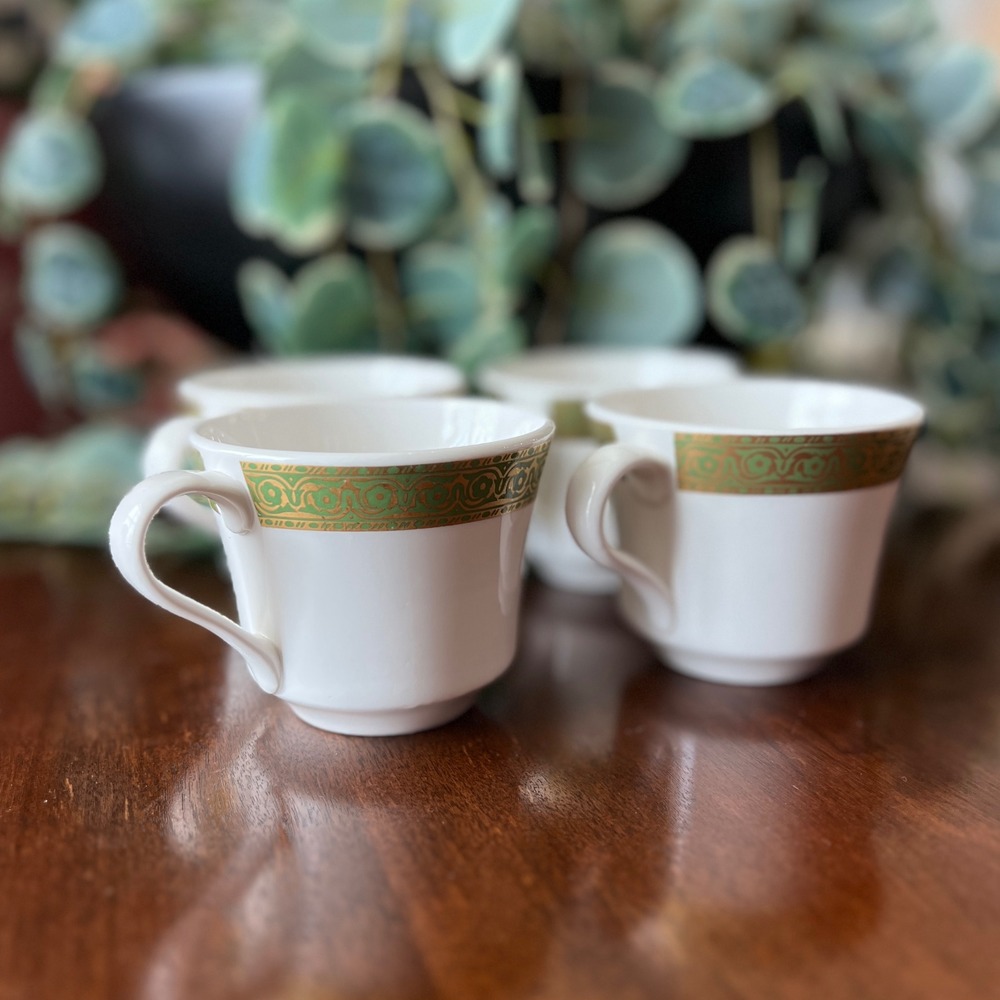 Vintage 1971 Shenango China Citation Coffee Cups Set of 4 Green Gold N-29 USA